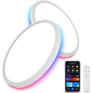 TITISLUMP 2 Pack Smart RGB LED Ceiling Light with Remote, 12" WiFi Flush Mount Ceiling Light Works with Alexa & Google Home, 24W=2400LM Dimmable, DIY Colors & 2700K-6500K, for Bedroom Living Room