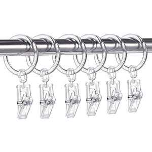 Jetec 30 Pieces Plastic Curtain Rings with 30 Piece Clips Shower Curtain Rod Clip Rings, 30 mm(Clear)