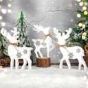 3Pcs Cute Christmas Tiered Tray Decor Indoor, Wooden Farmhouse Reindeer Christmas Tabletop Decorations Xmas Centerpiece, Rustic Reindeer Sign Standing Elk Decor for Home Shelf (White)