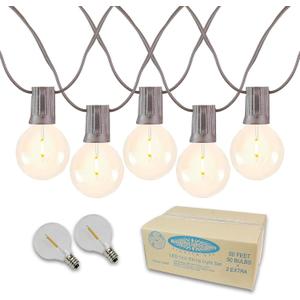 Novelty Lights 50 Feet G50 LED Patio String Light Set with 50 Bulbs, Warm White, Weather Resistant and Shatterproof Replaceable Plastic Globe Bulbs, Brown Wire