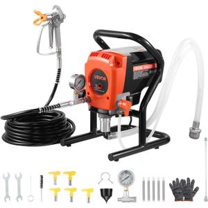 VEVOR Stand Airless Paint Sprayer, 900W, 3300PSI High Pressure Airless Sprayer, Cleaning Brush, Hose, Extension Rod, Nozzles, Electric Spray Paint Machine for Interior or Exterior of House, Fence