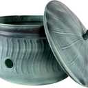 Garden Hose Holder Storage Pot with Lid 17 x 11.5" | Water Hose Container Pot Outdoor or Indoor Use | Expandable Water Hose Hider l | (Sculptors Secret Harbor Teal) - Handmade