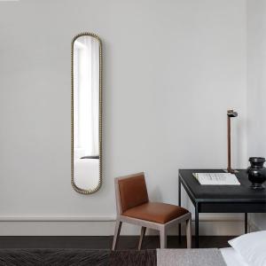 Long Skinny Mirror for Wall,Gold Narrow Oval Mirror for Entryway Bath, Metal Frame with Gold Decor Mirrors, 7.9 X 44