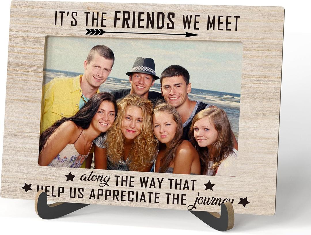 Friends Picture Frame, Friends Photo Frame With Easel Stand, Rustic Tabletop Memory Display For Friend Gifts, Cherish Celebrate Moments, Home Decor Keepsake Picture Holder Birthday Gift Idea -A47