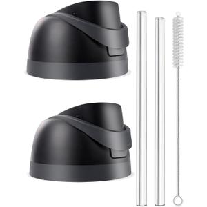 2 Pack Replacement Lid for Owala Freesip, One Button Water Bottle Replacement Cap Compatible with Owala Cup 16oz 24oz 32oz 40oz, No Leakage Replacement Lid Accessory Contain Straws and Straw Brush (Black)