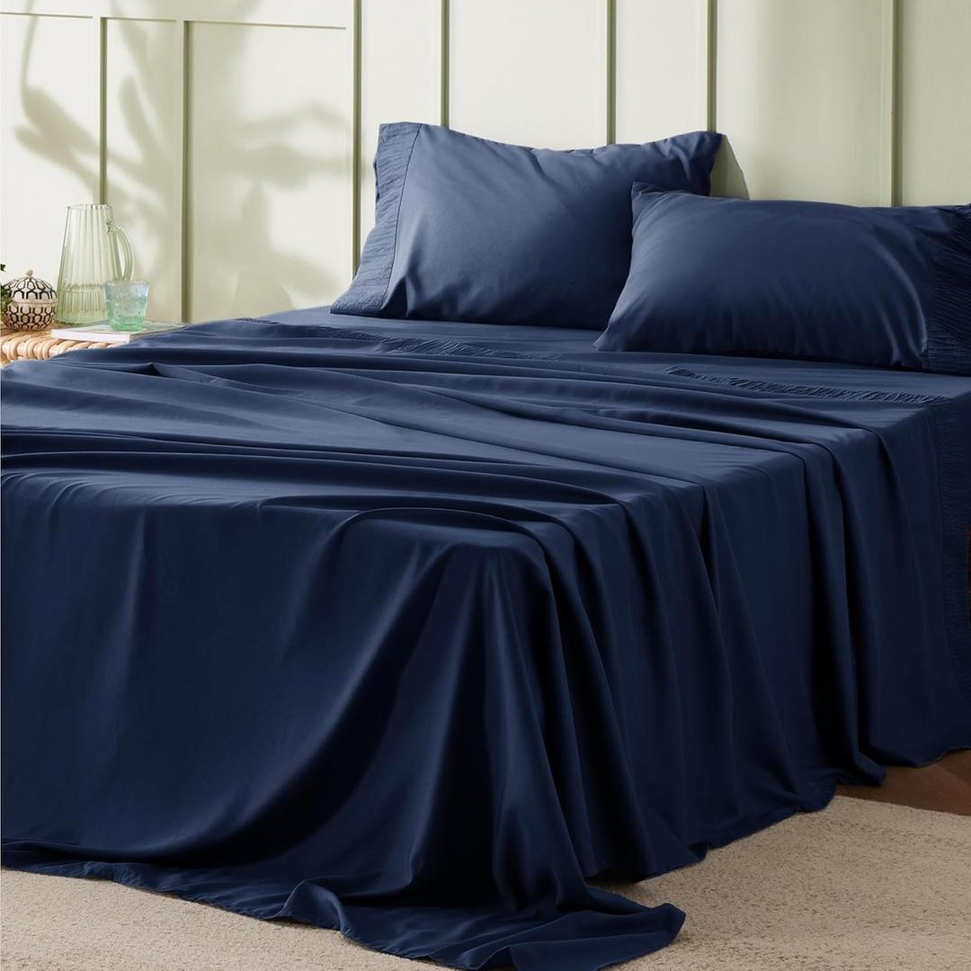 Bedsure King Size Sheets Set - 4 Pieces Soft King Sheets - Breathable & Cooling - Hotel Luxury - Easy Care Polyester Microfiber Bedding for Women, Men, Navy