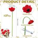 10PCS Red Artificial Poppy Flowers Fake PU Floral Stems Real Touch Silk Like Wedding Memorial Day Decor Bouquet Centerpieces Home Arrangements