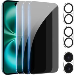PEHAEL [3+3Pack] for iPhone 16 Privacy Screen Protector with Camera Lens Protector Full Coverage Anti-Spy Tempered Glass Film 9H Hardness Upgrade Edge Protection Easy Installation Bubble Free [6.1 inch]