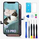 FHD LCD Screen for iPhone 13 Pro Screen Replacement (A2483, A2636, A2639, A2640, A2638) 6.1 inch Touch Screen Replacement Display Digitizer Frame Assembly with Repair Kit+Protective Film