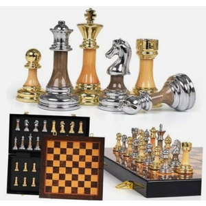 Luxury Large Metal & Acrylic Chess Set with Wooden Chess Board (17”) – Weighted Chess Pieces with 3.5” King, Foldable Tournament Chess Set for Adults and Kids, Professional Chess Game Set