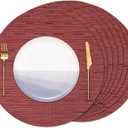 Round Placemats Set of 8 Heat Resistant Vinyl Placemats 15 inch Washable Non-Slip Table Mats Woven Place Mats for Dining Table (Red, Set of 8)