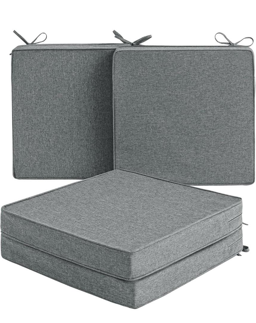 Outdoor Chair Cushions, Water-Resistant & Fade-Resistant, Patio Furniture Square Seat Replacement Chair Pads with Ties, Removable Cover, Non-Slip Bottom, Set of 4, 22 x 22 Inch, Dark Grey, 22" x 22" 4 Pack