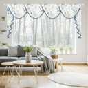 Leeva Extra Wide 110" Sheer Valance for Windows, Waterfall Swag Curtains with Bead Tassels, Blue Butterflies Print Voile Fabric for Bedroom Living Room Decor, 110" x 43", Rod Pocket