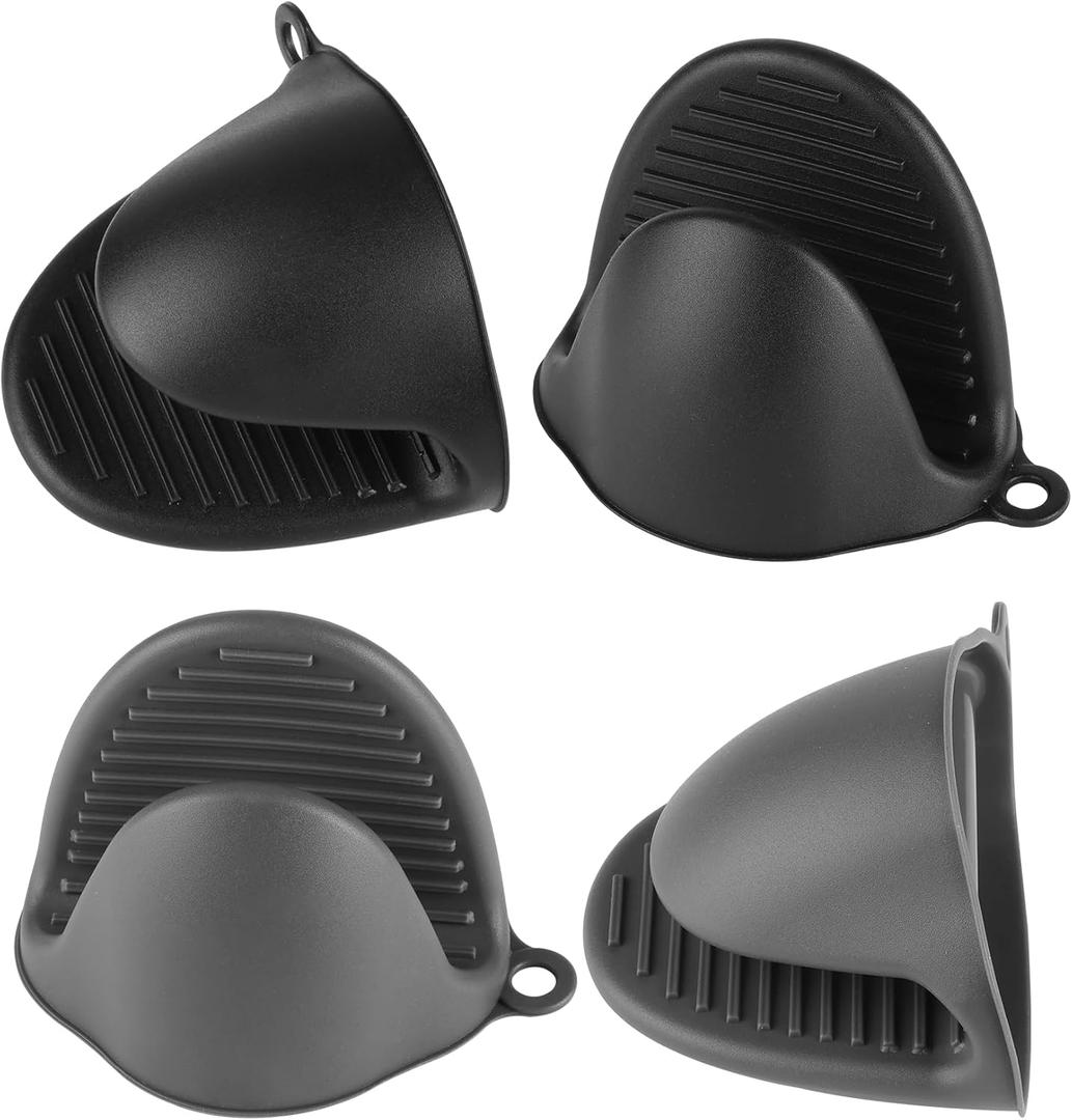 4pcs Silicone Oven Mitts - Cooking Pinch Grips, Oven Mitts Silicone Heat Resistant, Silicone Pot Holders for Kitchen (05-Black and Gray)