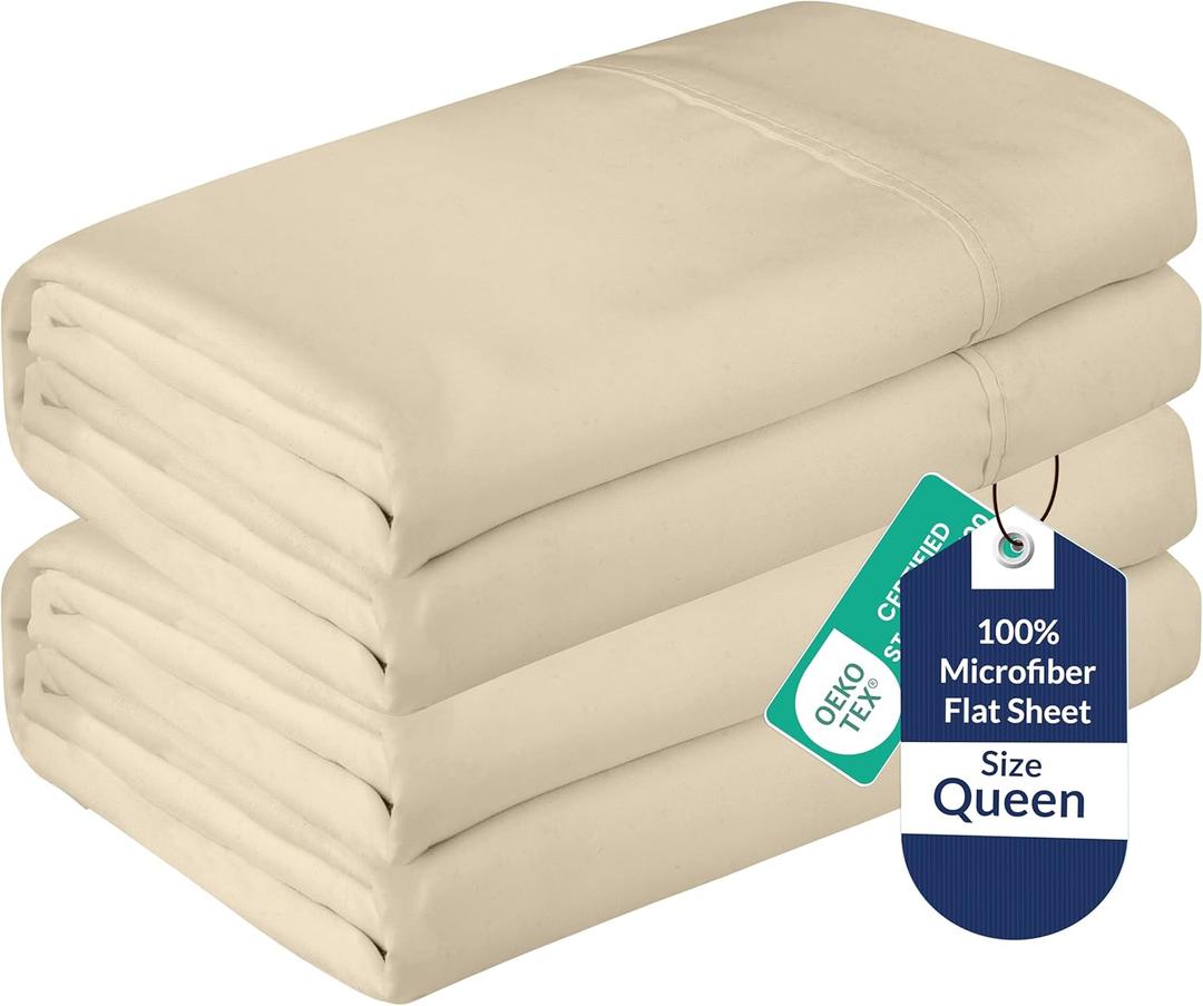 Royale Linens 2 Pack Bulk Flat Sheet Set - Top Sheets - Soft 1800 Microfiber - Wrinkle & Stain Resistant - for Hotel, Massage Table, Hospital, Dorm - Queen Flat Sheet Sold Separately (Queen, Sand)