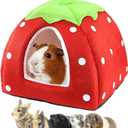 Guinea Pig Bed Rabbit Hideout Warm Fleece Cuddle Cup Washable Winter Sleeping House for Small Pet/Ferret/Chinchilla/Bunny (Strawberry Style)