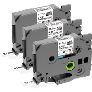 Label KINGDOM HSe-231 Heat Shrink Tube Label Replacement for Brother P-Touch Heat Shrink Wire Label Tape HSe231 11.7mm Black on White Compatible with P Touch PT-D210 PT-D400 PT-E300 PT-E500, 3-Pack (12mm (0.46"))