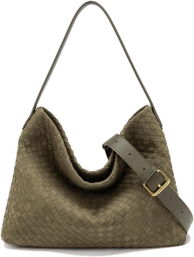 Woven Suede Shoulder Bag For Women Purses and Handbags Ladies Hobo Bags For Work Travel (Green)