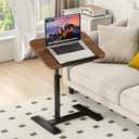 Adjustable Height C Shaped Side Table,360°Swivel Overbed Table,Top Tilting Laptop Stand Table with Hidden Wheels,Mobile Couch End Tables that Slide under,Rolling TV Coffee Table for Sofa/Bed(walnut), 23.6 X 15.7 X 19.6-31.5 Inches