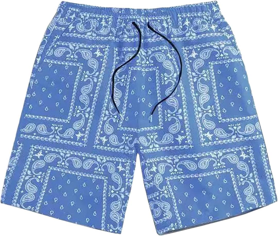 MECH-ENG Mens Paisley Shorts Workout Boxing Running Shorts Bandana Boho Lightweight Drawstring (Blue, XS)
