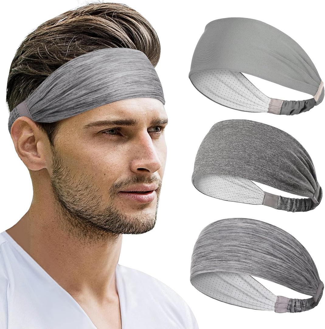 Beister Sports Headbands for Men & Women (3 Pack), Moisture Wicking Sweatbands, Elastic Non Slip Sweat Bands, Athletic Workout Wide Hair Bands for Running, Cycling, Basketball