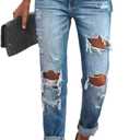 Women's High Waisted Distressed Skinny Jeans, Ripped Ankle Jeans with Cuffed Hem for Casual, Street & Daily Wear (Blue, XL)