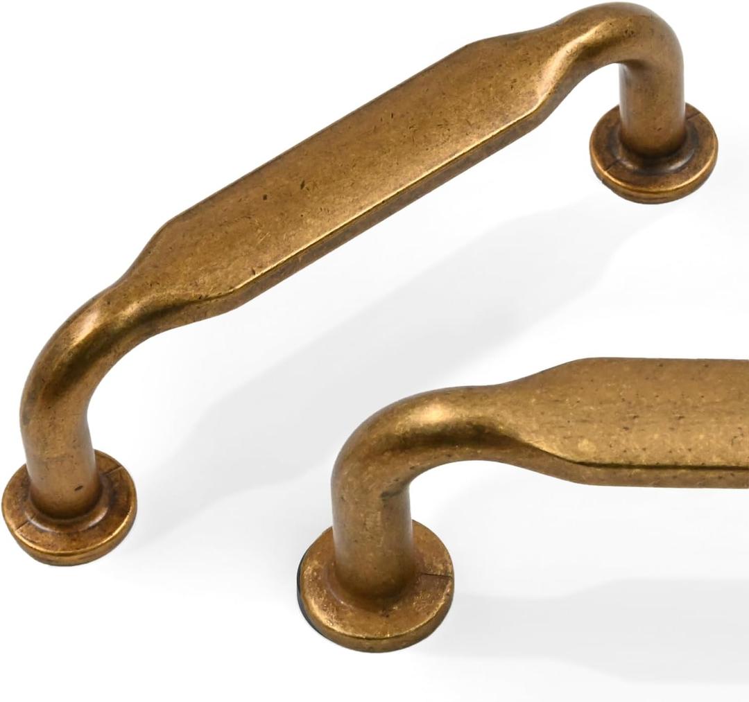 10 Pack Antique Brass Cabinet Pulls 3 Inch(76mm) Kitchen Cabinet Handles Vintage Retro Cabinet Hardware for Drawer Pulls (3" Hole Center)