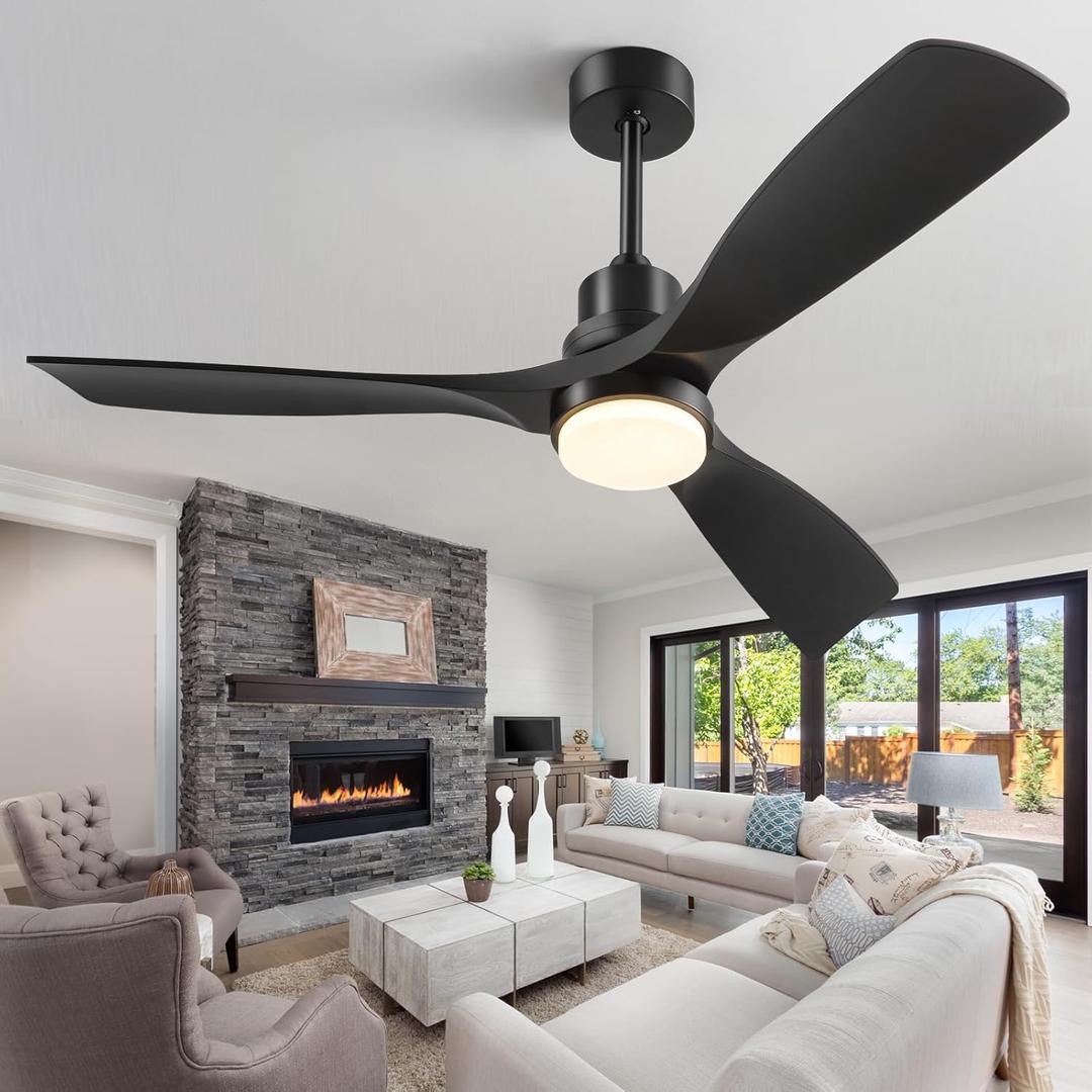 60 Inch Ceiling Fans with Lights Remote, Black Ceiling Fan, 3 Downrods, 3 Wood Blades, ETL Listed, Timer, 6 Speed Reversible DC Motor Outdoor Fans for Patios Bedroom Farmhouse, 60in, Black
