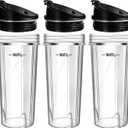 Blender 16oz Cups Replacement for Ninja - 3 Pack Ninja Blender Cups with Lids, Compatible with Ninja QB3001SS, BL770, BL780, BL660, BL740, BL810, Nutri Ninja Series Blenders