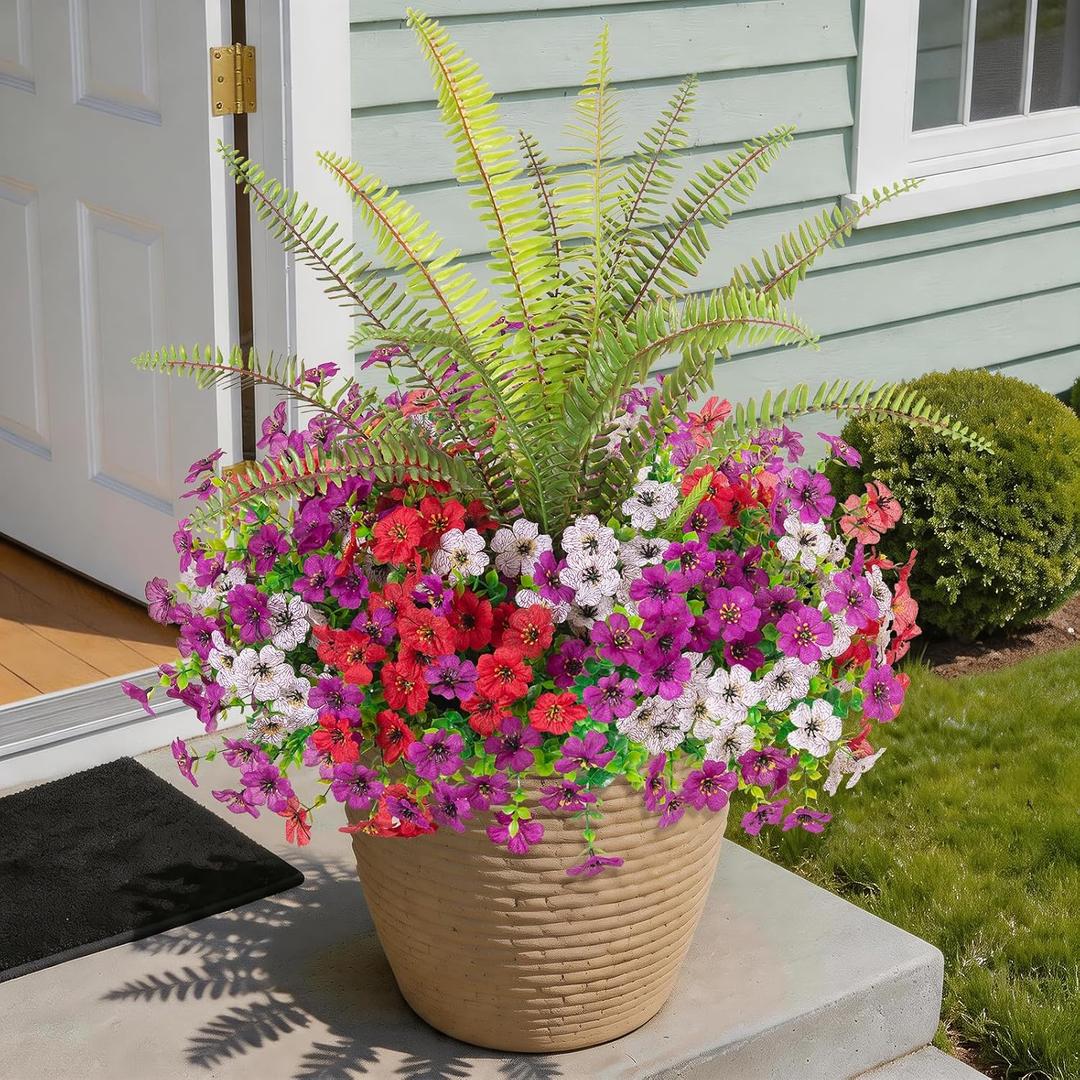 INQCMY Artificial Flowers for Outdoor 12 Pcs Faux Silk Daisy and 1 Pcs Fake Long Leaved Grass UV Resistant Tall Ferns for Home Doorway Courtyard Garden Backyard Decorative