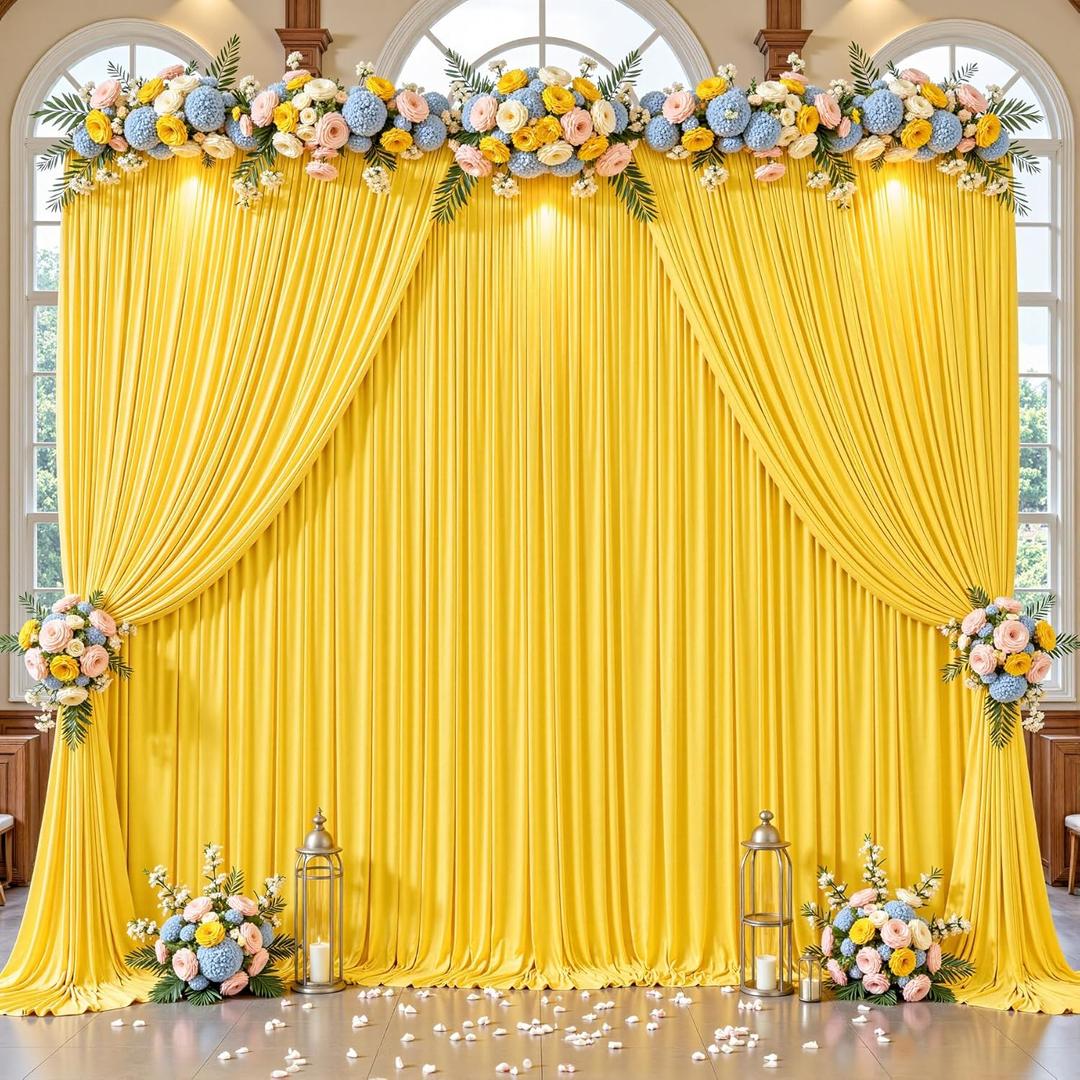 16 x 10 ft Yellow Backdrop Curtains for Party Photo Background Curtains Wrinkle Free Drapes Lemon Yellow Polyester Curtains Backdrop for Baptism Wedding Baby Shower Birthday Events, 4 x 10ft, 4 Panels