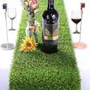 Kesfey Grass Table Runner 12 x 108 Inch Artificial Grass Carpet Rug Green Synthetic Table Runners Thickly Fake Grass Table Runner for Family Christmas Tabletop Decor Golf Party Decorations Baby Shower
