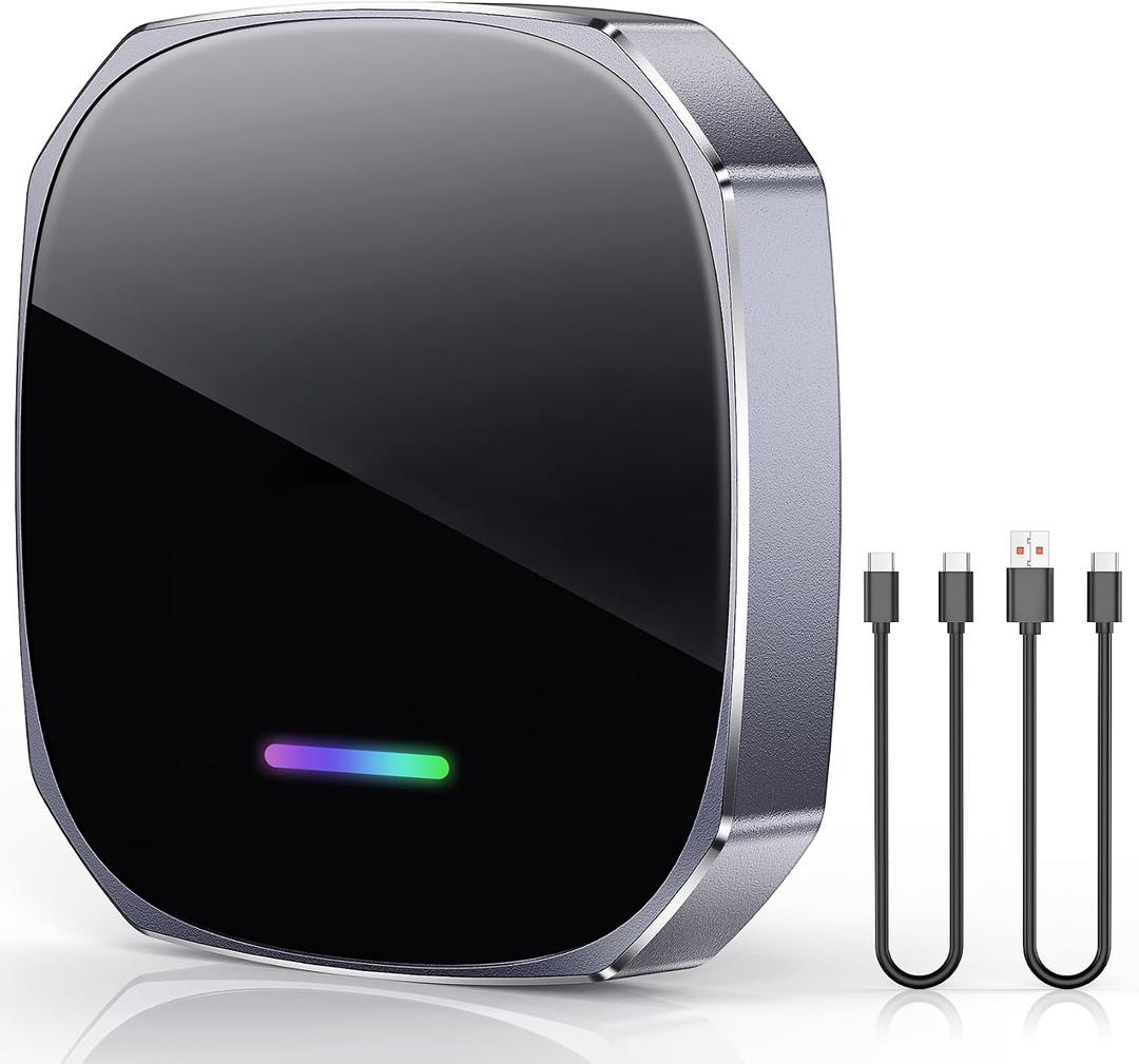AI for Streaming, Mini Android Auto & CarPlay Wireless Adapter with 5.8GHz WiFi Stable Connection, 3-5s Auto Connect, Compatible with +, Android 10+Grey