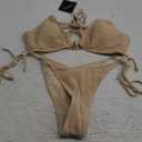 ZAFUL Women's Bikini Sets Ribbed Metal O Ring Criss Cross Two Piece Swimsuit Cheeky High Cut Side Tie Thong Bathing Suit, S