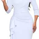 Church Dresses for Women 3/4 Sleeve Bodycon Ruffle Vintage Wear to Work Pencil Midi Dress (White, XL)