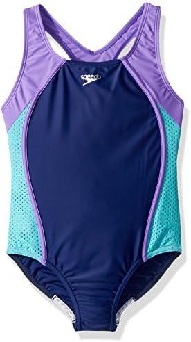 Speedo Girl's Swimsuit One Piece Mesh Splice Thick Strap, Size 12