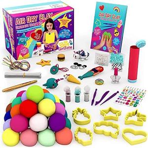 GirlZone Air Dry Clay Ultimate Craft Kit, 100+ Piece Kids Modeling Set, No Baking Required, Arts & Crafts for Girls Age 3+ (Regular Size) - Air Dry Clay Kit for Kids