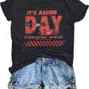 Racing Shirts for Women Race Day Tshirt Car Flag Printed Tee Racing Race Team Lover Short Sleeve Tops (Gray, XXL)