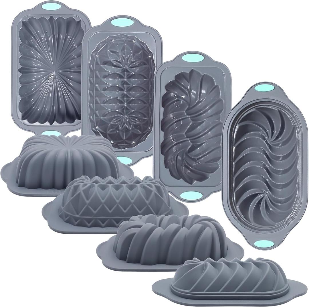 Tongjude 4 Piece Silicone Loaf Pan for Baking, Non-Stick Kitchen Oven Bread Pan, Perfect for Banana Bread, Sandwich, Pound Cake and Meatloaf, 6 Cups, Grey