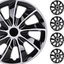 WOLFSTORM 4-Pack 16 Inch Hubcaps,Special Design Fashion Shape Replacement Rim Cover Hubcaps,Car Truck SUV Wheel Hub Accessories, Silver&Black