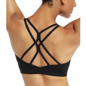 RUNNING GIRL Strappy Sports Bra for Women Sexy Crisscross Back Light Support Yoga Bra with Removable Cups (Medium, Black)