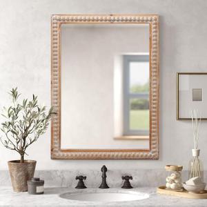 22" x 30" Wood Framed Bathroom Mirror, Beaded Rectangle Wall Mirror for Farmhouse Vanity, Bedroom, Living Room, Entryway, Horizontal or Vertical Mounting