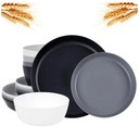 EI 12pcs Wheat Straw Plates,Wheat Straw Dinnerware Set,Plate and Bowls Sets,Plastic Plates Reusable-White,Black,Grey,Dark Grey,Dinner Plate Set of 4 Kitchen,Picnic