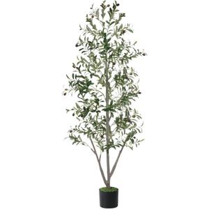 Olive Trees Artificial Indoor, 7FT Tall Faux Olive Tree with Moss and Planter, Artificial Plants Indoor with Natural Wood Trunk and Lifelike Fruits, Fake Tree for Home Office Living Room Decor