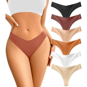 Seamless Thongs - No Show Underwear Pack - Breathable Panties for Women - Colorful 6 Thongs Size L