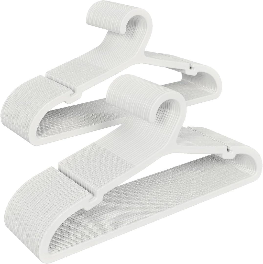 50 Pack Clothes Hangers, Non Slip Plastic Coat Hangers, Space Saving Hangers, Heavy Duty, Hanging Dry Wet Clothes, 16.4" x 8.3", White, UAPY0550W