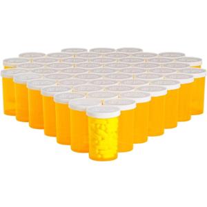 Juvale Empty Pill Bottles with Caps - Easy-Open Plastic Vials with Caps - Compact Travel Pill Bottles - 20 Dram, Orange, Pack of 50