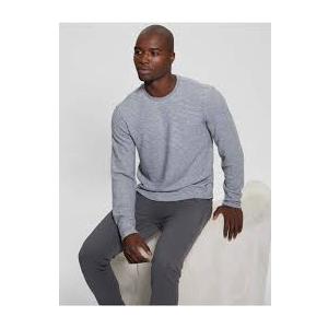 GUESS Men's Long Sleeve Hudson Linear Texture Crew M