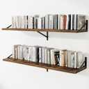 Deep Wall Shelves 55"W x 12"D Engineered Wood Floating Shelves for Wall, Sturdy Metal Bracket Bookshelves Home Decor Storage for Living Room Bedroom Bathroom Kitchen, Set of 2, Rustic Brown Finish