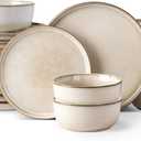 GBHOME Dinnerware Sets for 8, 24 Pieces Ceramic Plates and Bowls Set
Scratch Resistant Stoneware Dishes Set, Dishwasher & Microwave Safe, Reactive Glaze-Cappuccino